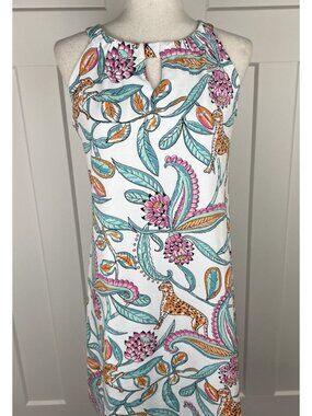 Tabi NWT Shift Dress M Tropical Leopard Botanical Print Keyhole Neck $129